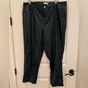 Calvin Klein Dark Faux Leather Trousers in dark blue/green